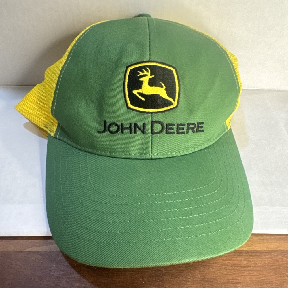 John Deere Snapback Hat Cap Green Yellow Mesh Trucker Forestry